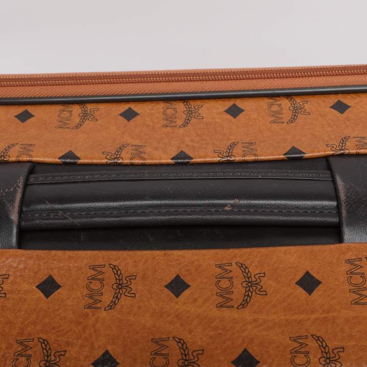 Pre Owned MCM Cognac Visetos Coated Canvas Traveler Cabin Trolley