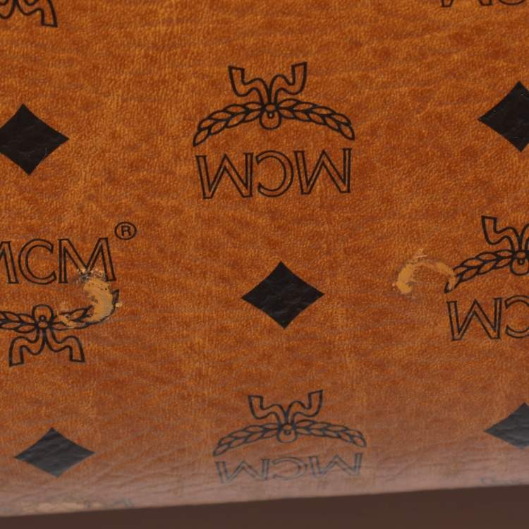 Pre Owned MCM Cognac Visetos Coated Canvas Traveler Cabin Trolley