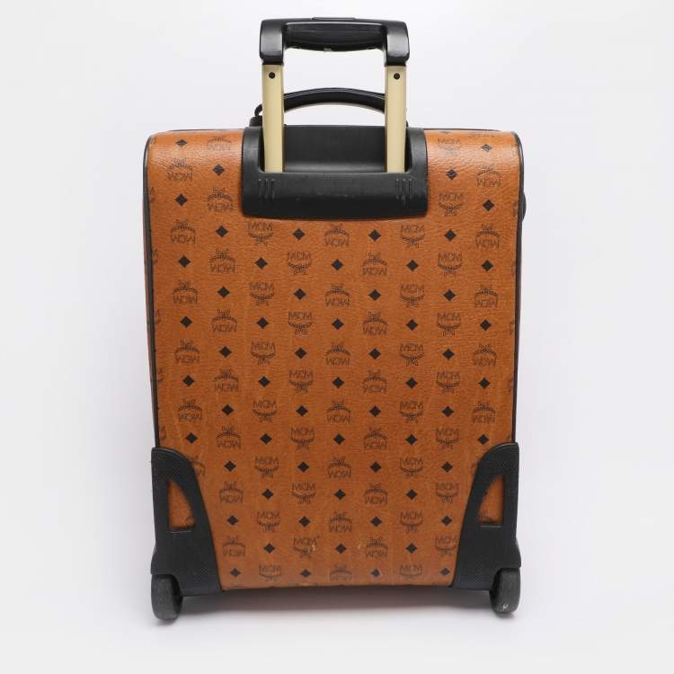 Pre Owned MCM Cognac Visetos Coated Canvas Traveler Cabin Trolley