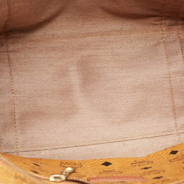Pre Owned MCM Cognac Visetos Coated Canvas Top Zip Tote 