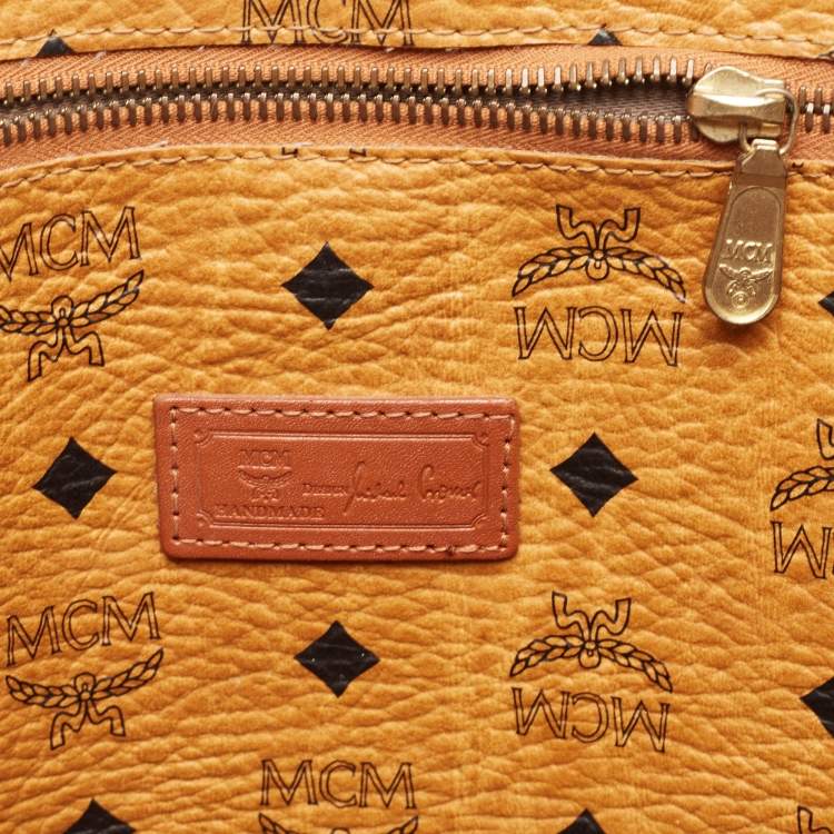 Pre Owned MCM Cognac Visetos Coated Canvas Top Zip Tote 