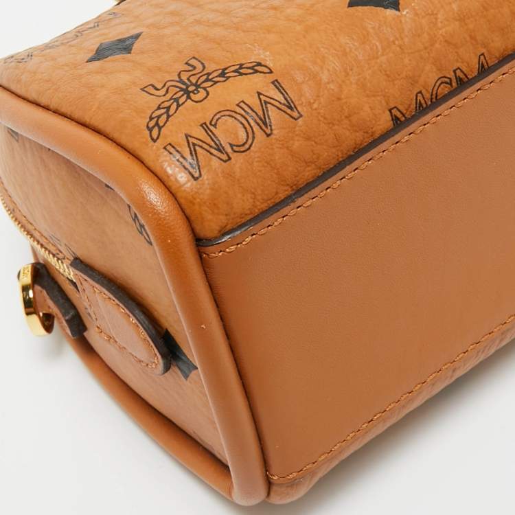 Pre Owned MCM Cognac Visetos Coated Canvas Mini Essential Boston Bag