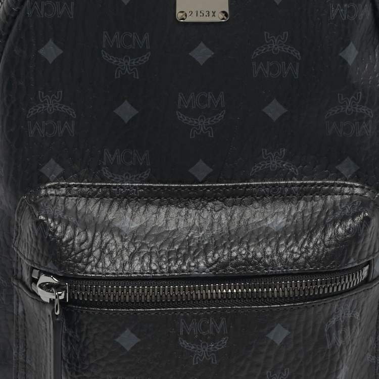 Pre Owned MCM Black Visetos Coated Canvas Small Side Studs Stark Backpack