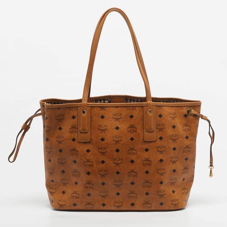 Pre Owned MCM Tan Visetos Coated Canvas Liz Reversible Tote