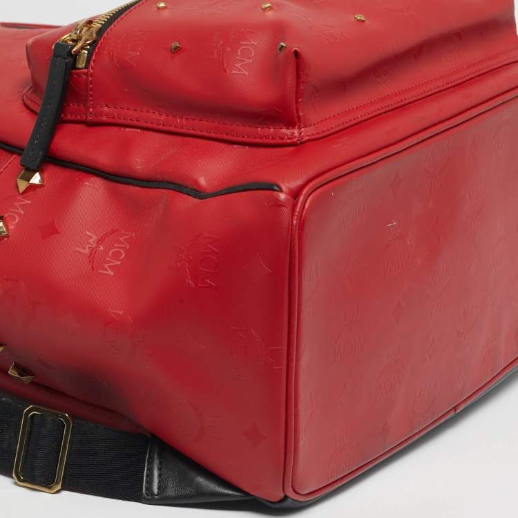 Pre Owned MCM Red/Black Visetos PVC Medium Studded Stark Backpack