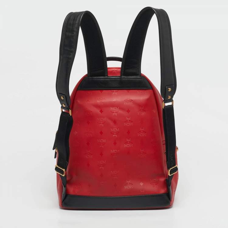 Pre Owned MCM Red/Black Visetos PVC Medium Studded Stark Backpack