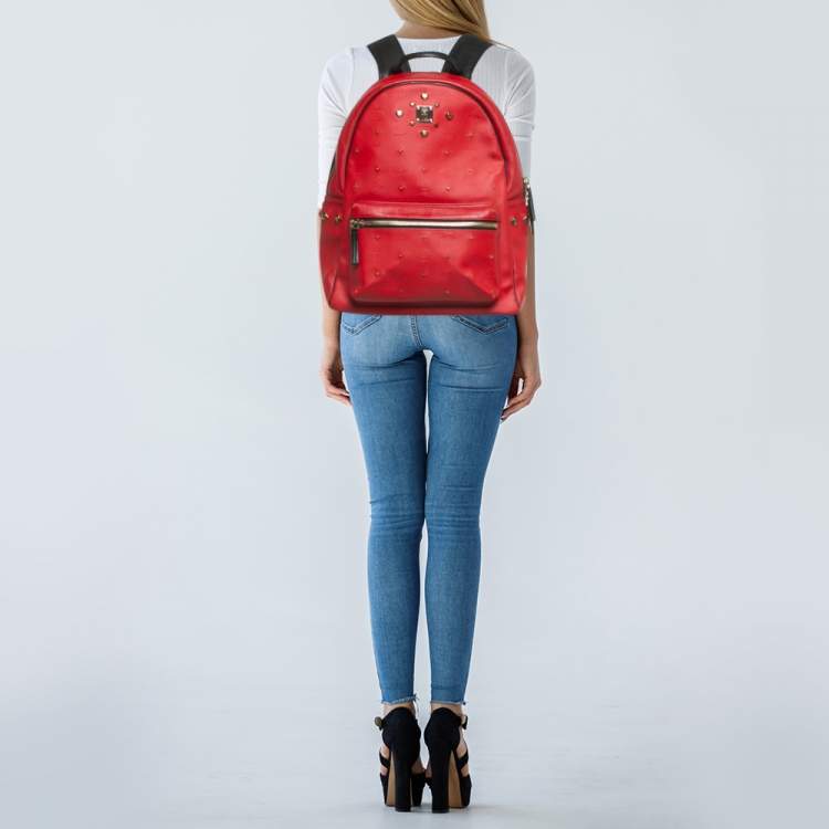 Pre Owned MCM Red/Black Visetos PVC Medium Studded Stark Backpack
