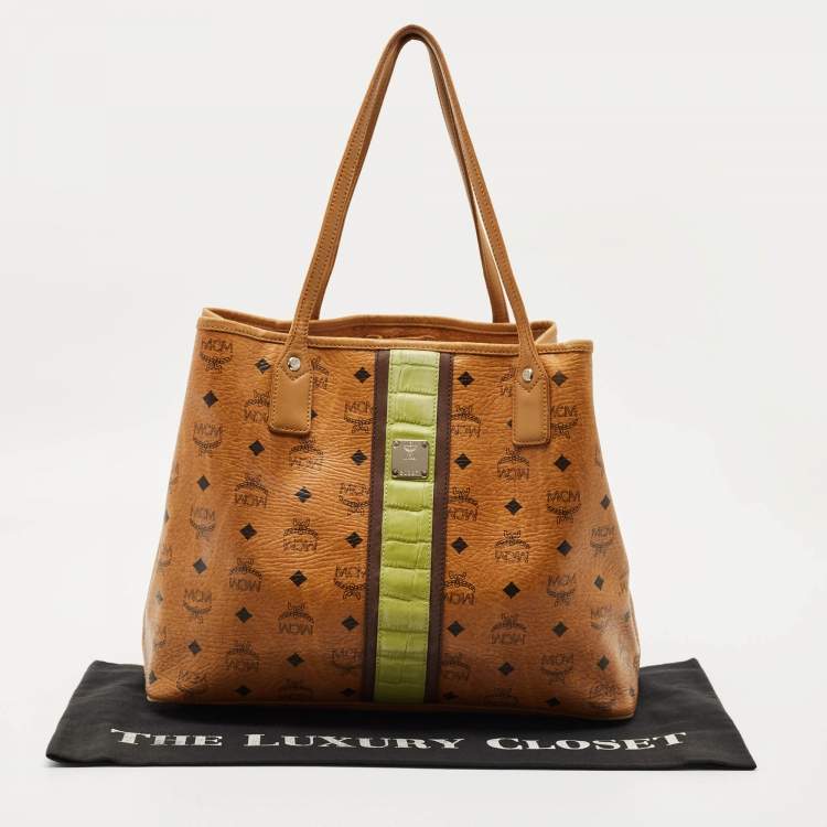 Pre Owned MCM Cognac Visetos Coated Canvas and Croc Embossed Liz Tote