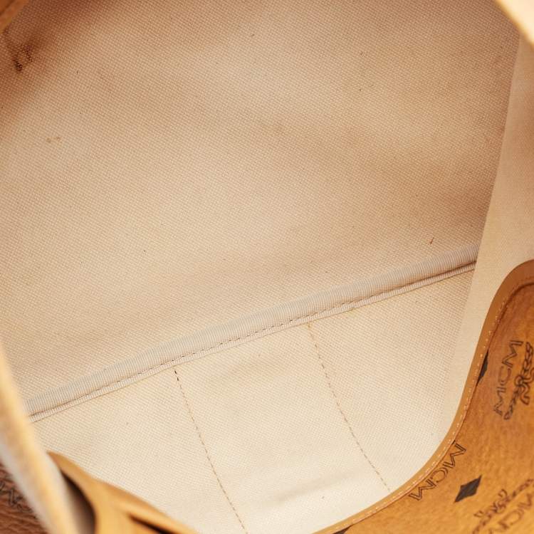 Pre Owned MCM Cognac Visetos Coated Canvas and Croc Embossed Liz Tote