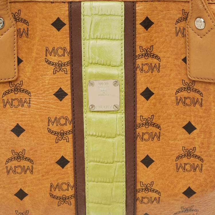 Pre Owned MCM Cognac Visetos Coated Canvas and Croc Embossed Liz Tote