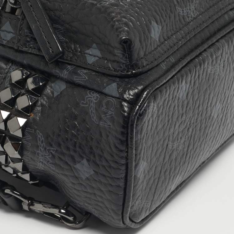 Pre Owned MCM Black Visetos Coated Canvas Mini Studded Stark-Bebe Boo Backpack