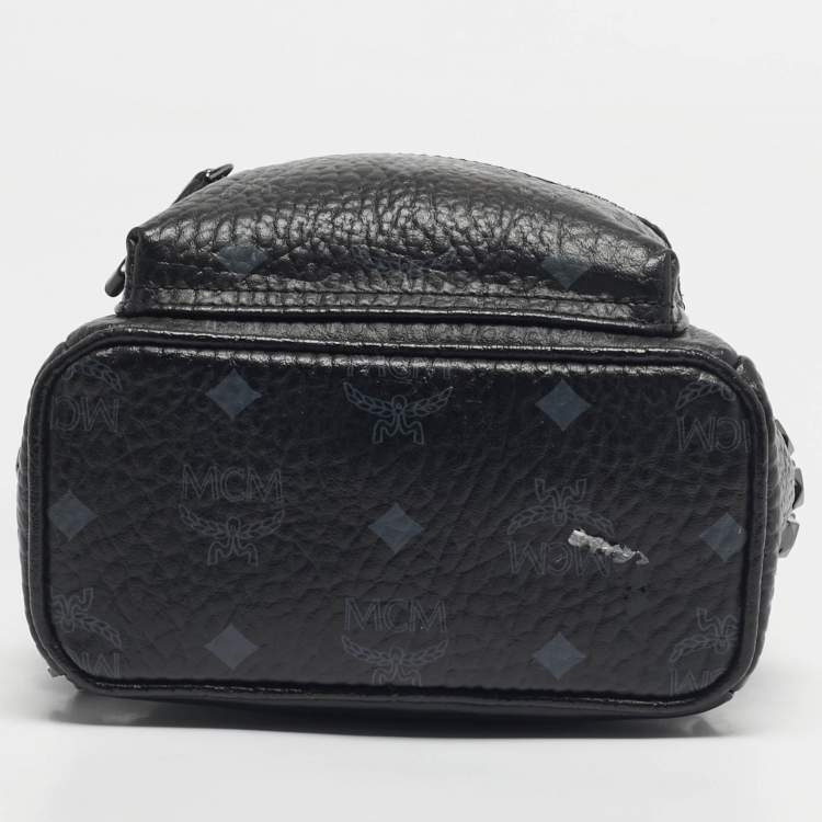 Pre Owned MCM Black Visetos Coated Canvas Mini Studded Stark-Bebe Boo Backpack