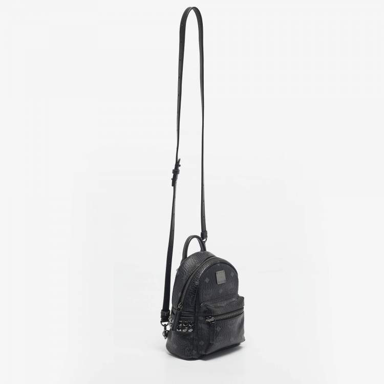 Pre Owned MCM Black Visetos Coated Canvas Mini Studded Stark-Bebe Boo Backpack