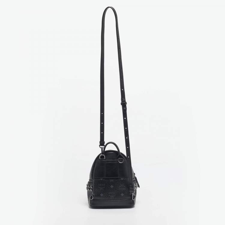 Pre Owned MCM Black Visetos Coated Canvas Mini Studded Stark-Bebe Boo Backpack