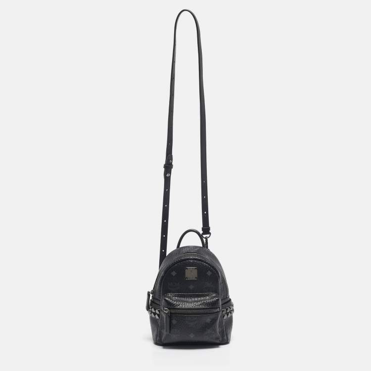 Pre Owned MCM Black Visetos Coated Canvas Mini Studded Stark-Bebe Boo Backpack