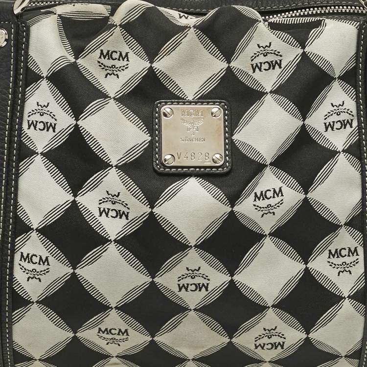 Pre Owned MCM Black Printed Fabric and Leather Zip Satchel