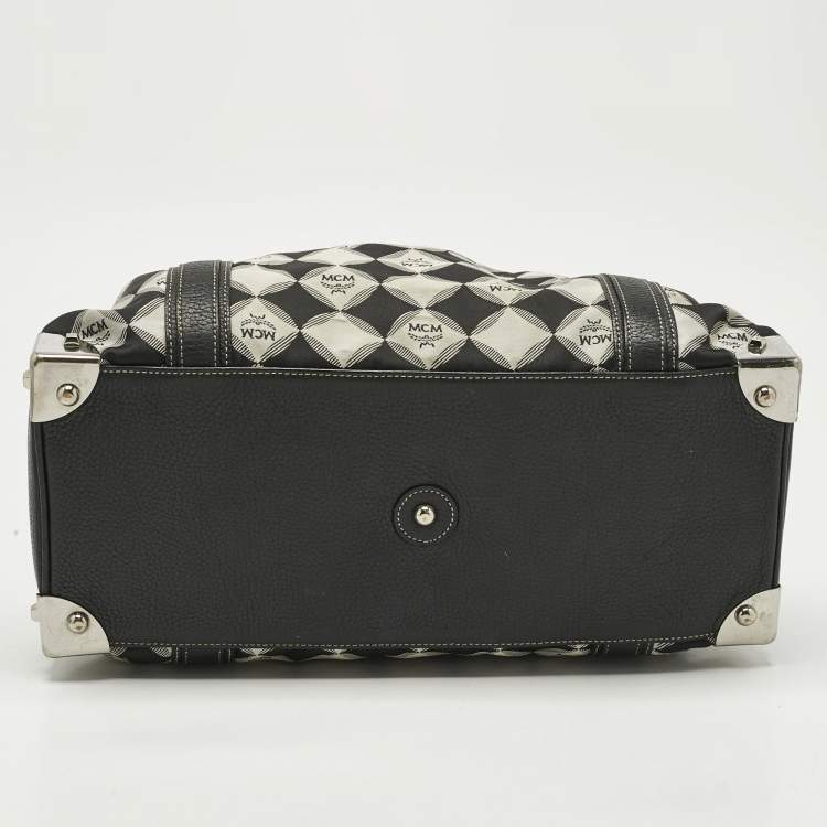 Pre Owned MCM Black Printed Fabric and Leather Zip Satchel