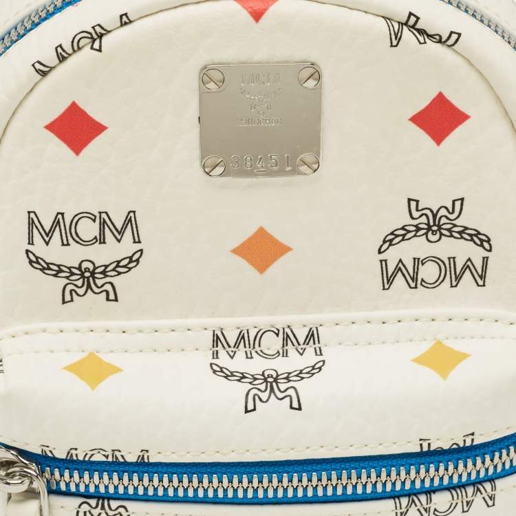 Pre Owned MCM Blue/White Visetos Coated Canvas and Leather Mini Stark Backpack