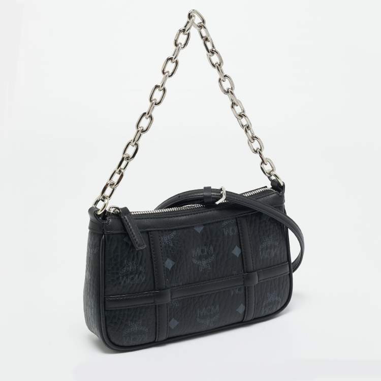 Pre Owned MCM Black Visetos Coated Canvas Mini Aren Shoulder Bag
