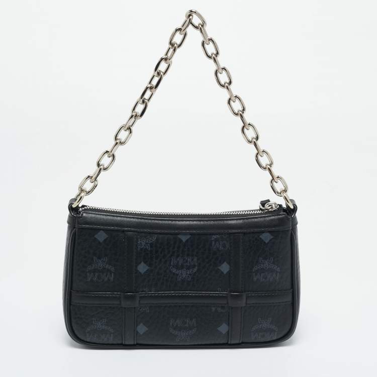 Pre Owned MCM Black Visetos Coated Canvas Mini Aren Shoulder Bag
