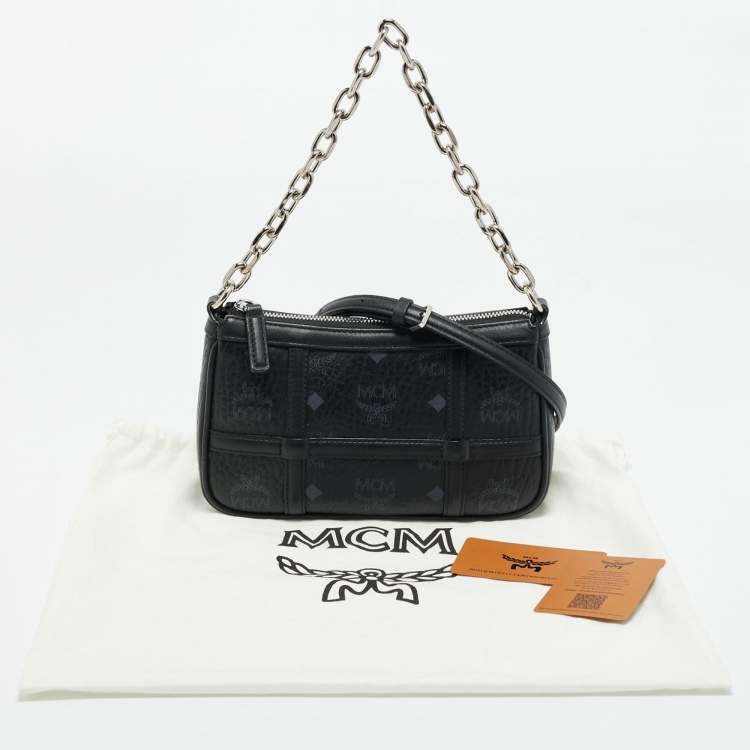 Pre Owned MCM Black Visetos Coated Canvas Mini Aren Shoulder Bag