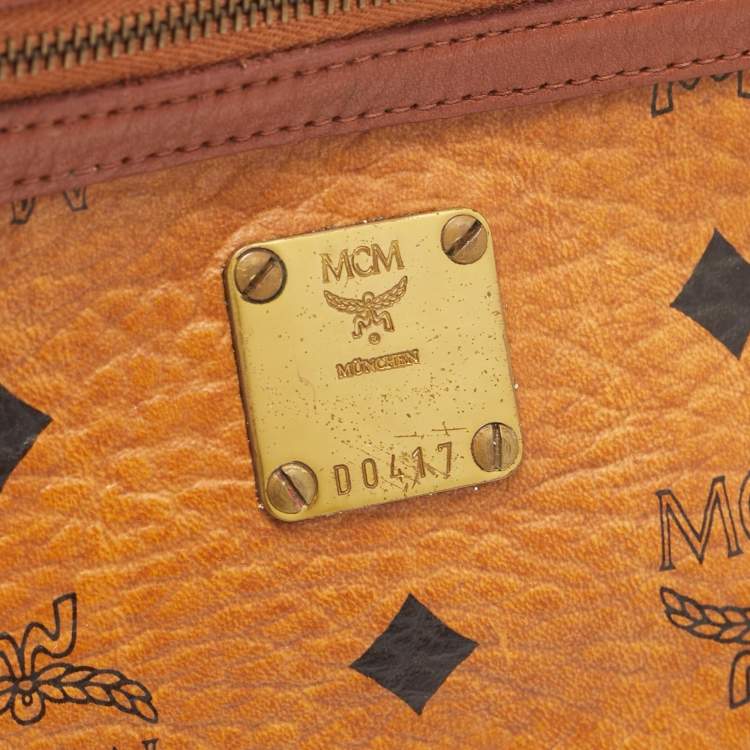 Pre Owned MCM Cognac Visetos Coated Canvas and Leather Front Zip Camera Bag