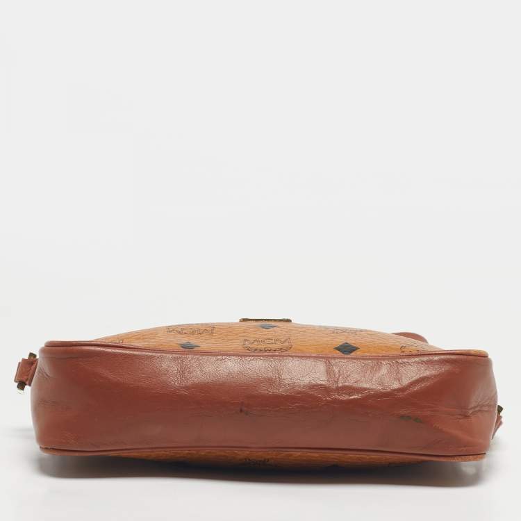 Pre Owned MCM Cognac Visetos Coated Canvas and Leather Front Zip Camera Bag