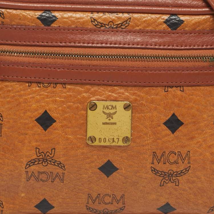 Pre Owned MCM Cognac Visetos Coated Canvas and Leather Front Zip Camera Bag