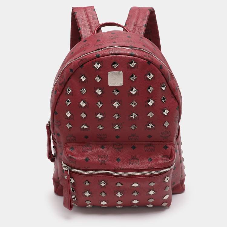 Pre Owned MCM Fuchsia Visetos Coated Canvas Large Studs Stark Backpack