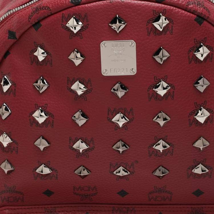 Pre Owned MCM Fuchsia Visetos Coated Canvas Large Studs Stark Backpack
