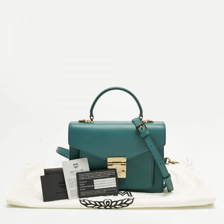 Pre Owned MCM Teal Green Leather Patricia Top Handle Bag