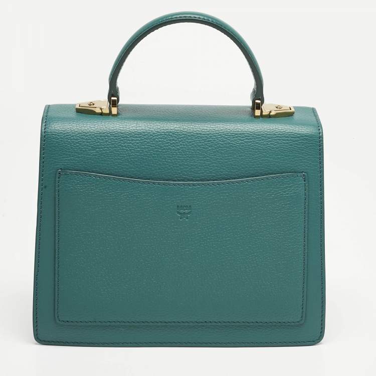 Pre Owned MCM Teal Green Leather Patricia Top Handle Bag