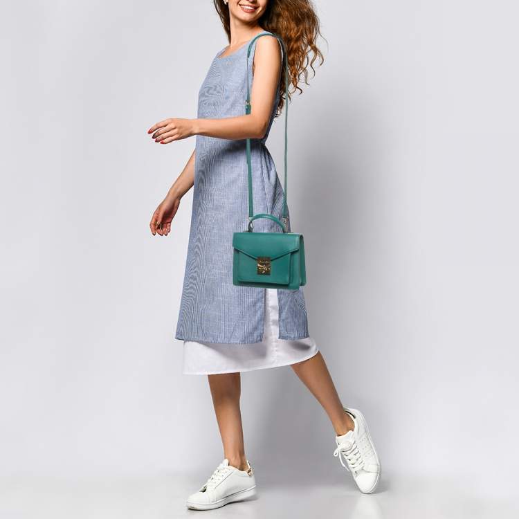 Pre Owned MCM Teal Green Leather Patricia Top Handle Bag