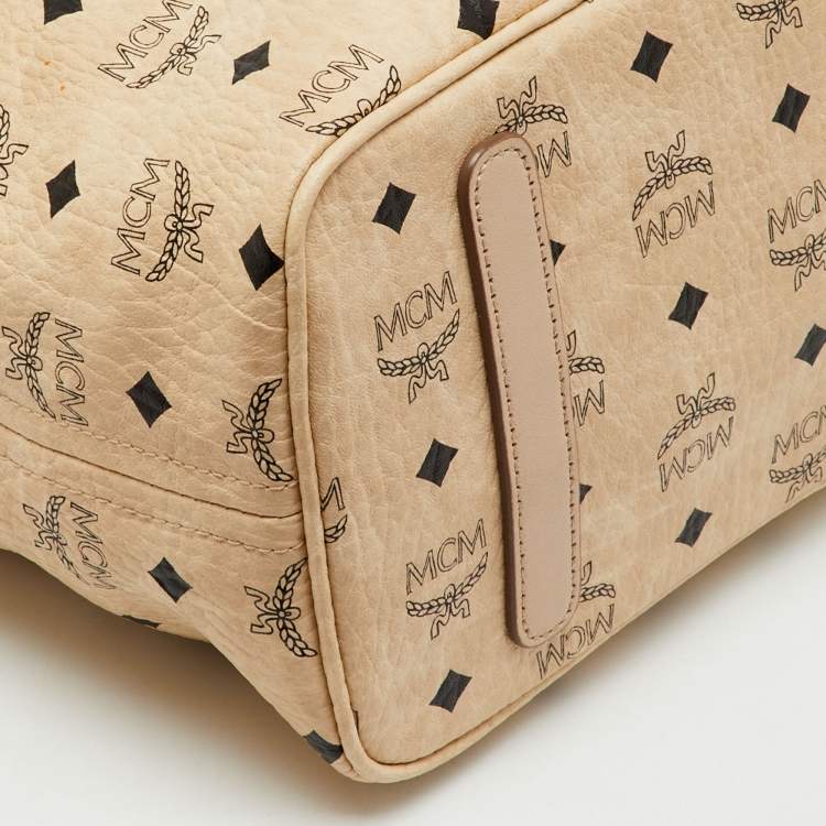 Pre Owned MCM Beige Visetos Coated Canvas and Leather Bunny Tote