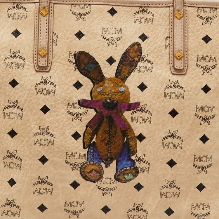 Pre Owned MCM Beige Visetos Coated Canvas and Leather Bunny Tote