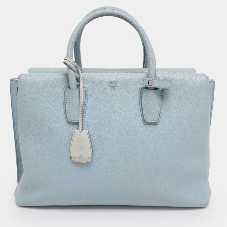 Pre Owned MCM Light Blue Leather Large Milla Tote