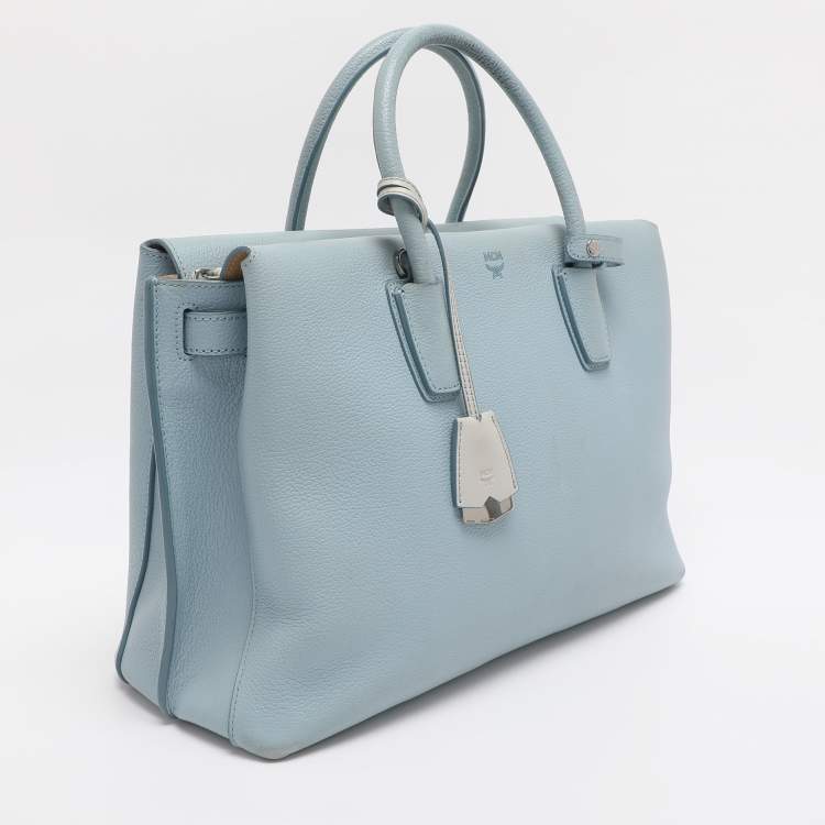 Pre Owned MCM Light Blue Leather Large Milla Tote