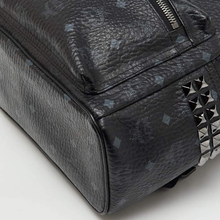 Pre Owned MCM Black Visetos Coated Canvas Small Stark Studded Backpack