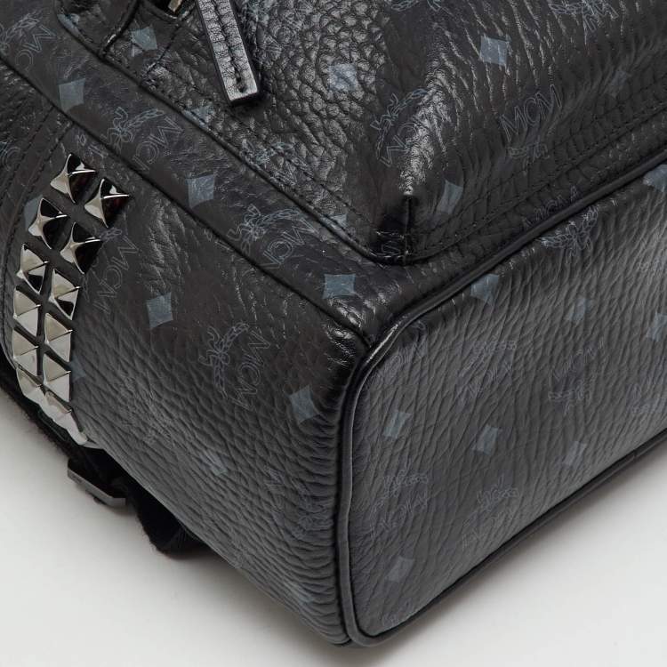 Pre Owned MCM Black Visetos Coated Canvas Small Stark Studded Backpack