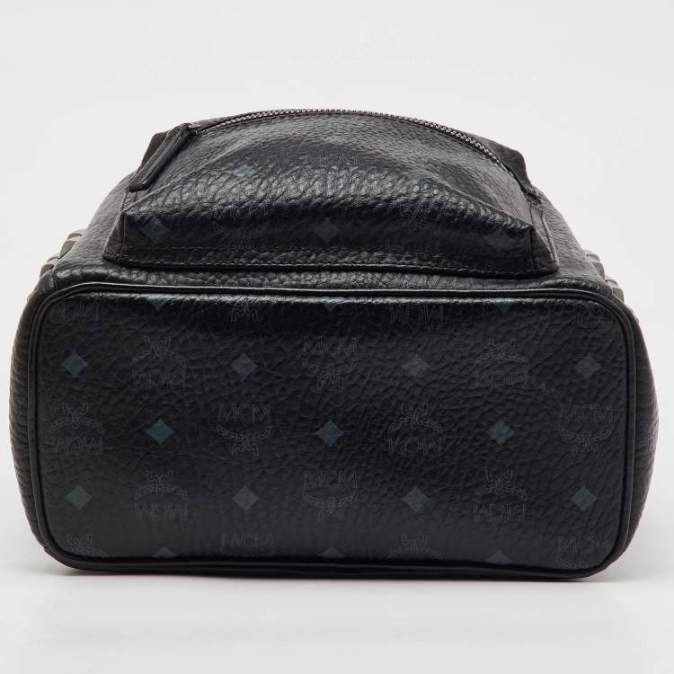 Pre Owned MCM Black Visetos Coated Canvas Small Stark Studded Backpack