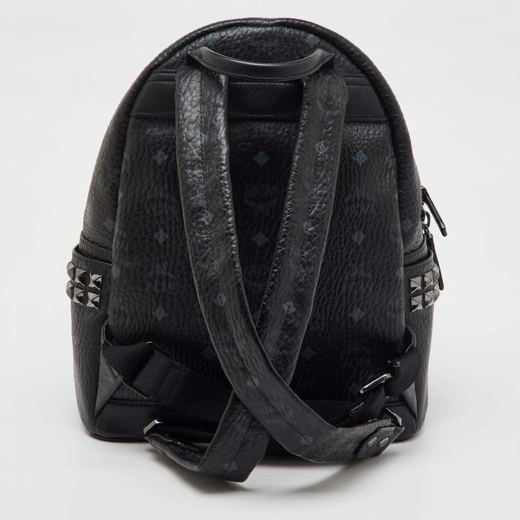 Pre Owned MCM Black Visetos Coated Canvas Small Stark Studded Backpack