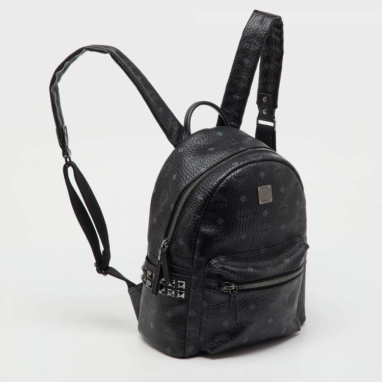 Pre Owned MCM Black Visetos Coated Canvas Small Stark Studded Backpack