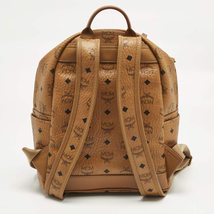 Pre Owned MCM Cognac Visetos Coated Canvas Small Studded Dual Stark Backpack