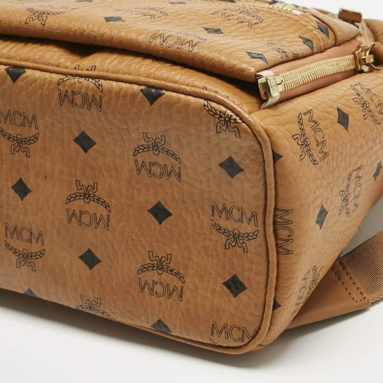 Pre Owned MCM Cognac Visetos Coated Canvas Small Studded Dual Stark Backpack