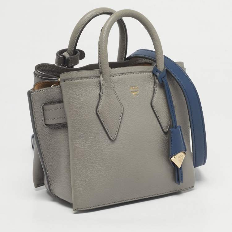 Pre Owned MCM Blue/Grey Leather Mini Milla Tote