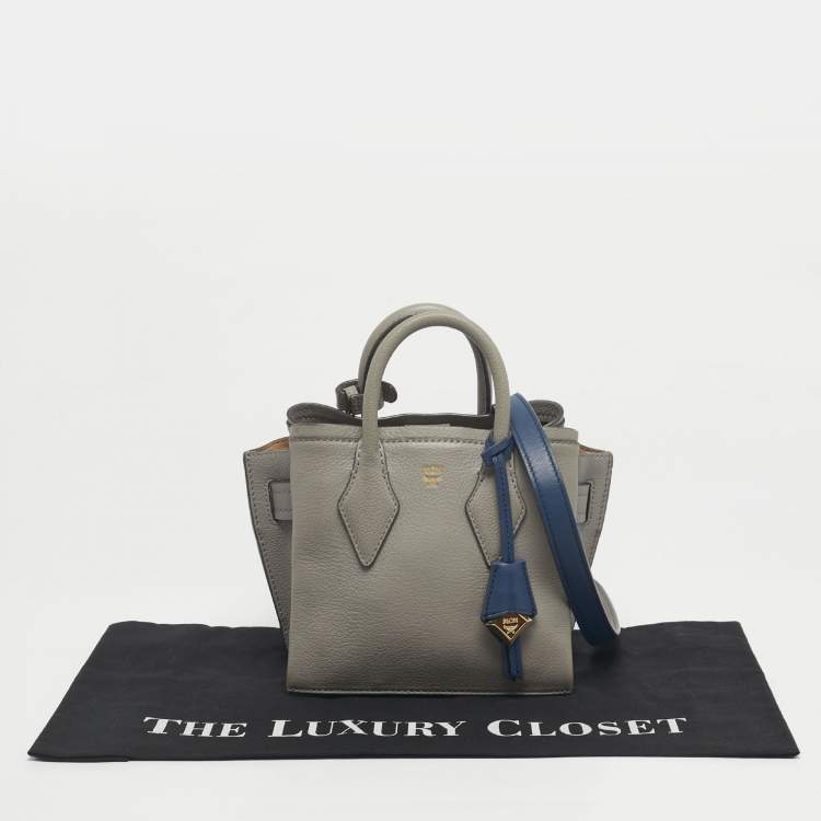 Pre Owned MCM Blue/Grey Leather Mini Milla Tote