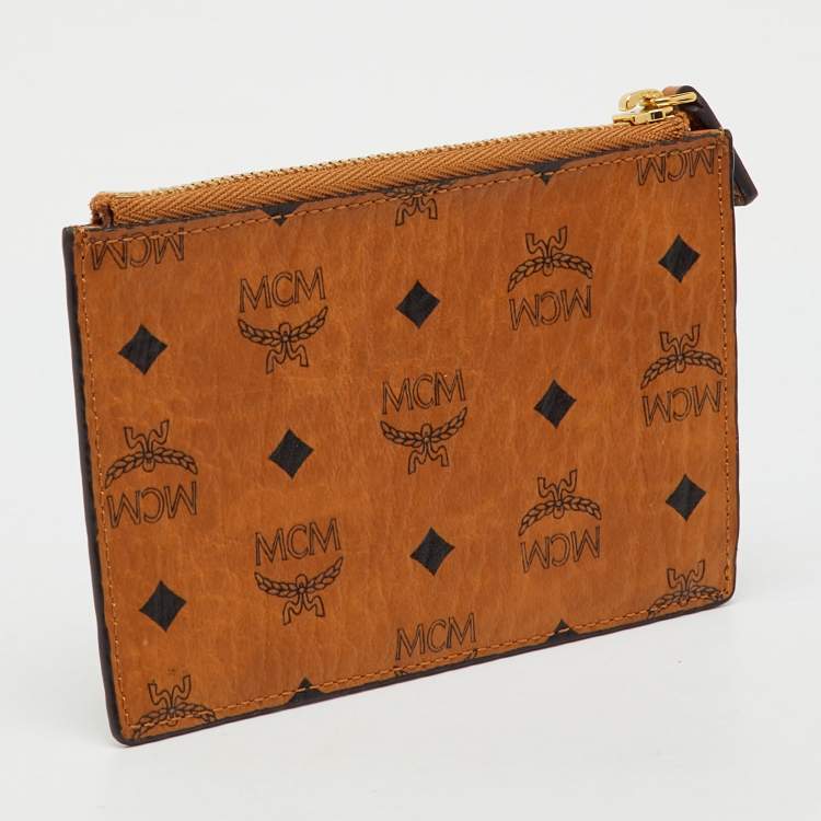 Pre Owned MCM Tan Visetos Coated Canvas Zip Coin Purse
