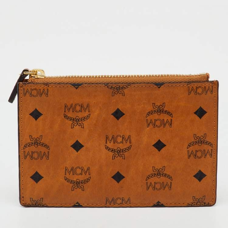 Pre Owned MCM Tan Visetos Coated Canvas Zip Coin Purse