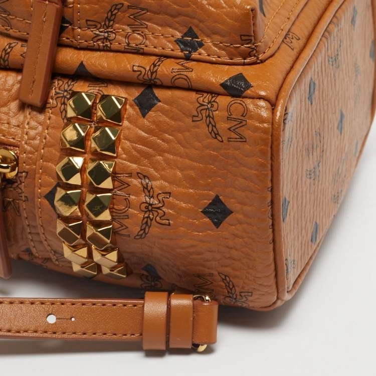 Pre Owned MCM Cognac Visetos Coated Canvas and Leather Mini Stark Studs Backpack