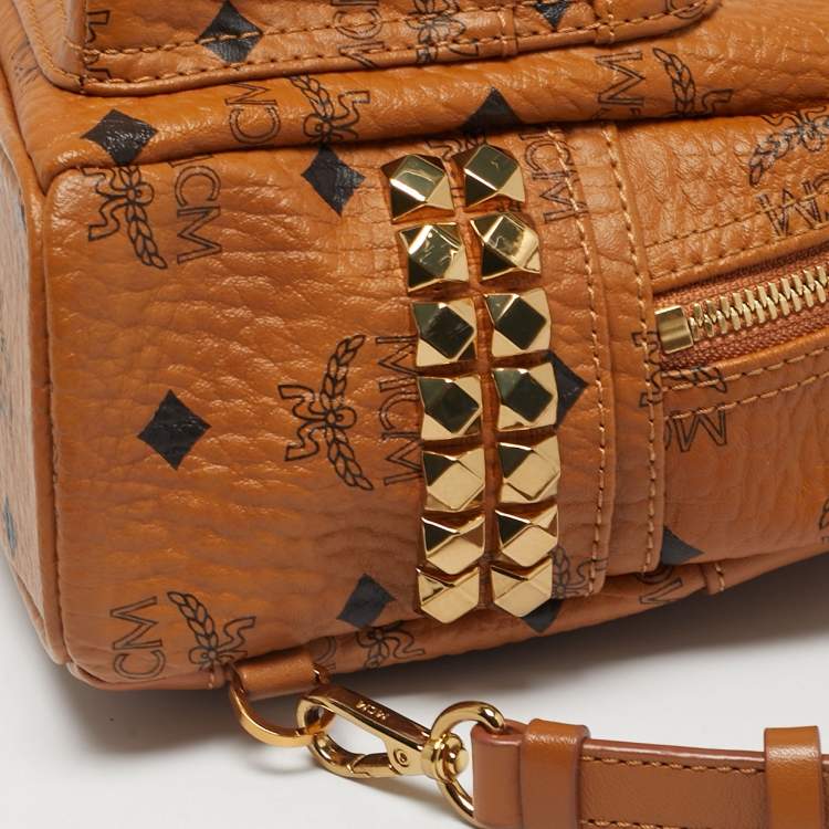 Pre Owned MCM Cognac Visetos Coated Canvas and Leather Mini Stark Studs Backpack